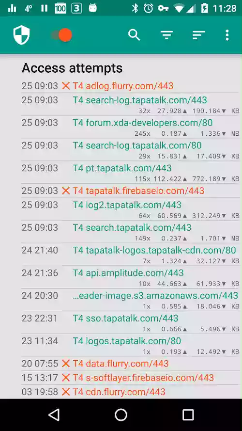 تحليل تطبيقات الهاتف في برنامج NetGuard