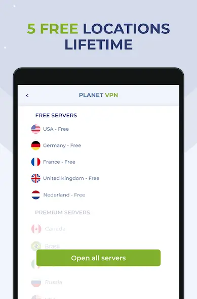Planet VPN 5 خوادم تطبيق Planet VPN
